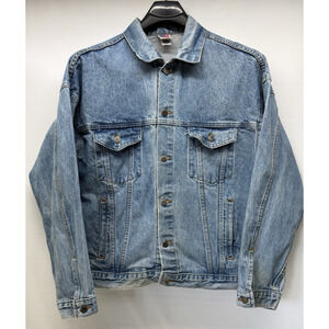 Vintage TYCA Denim Jean Jacket Fire Department Embossed Blue Mens XL